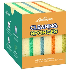 LAUNDRYLUX Scrub Sponge, Dual-Sided Temperature-Responsive Scrubber - Non-Scratch - Multipurpose Dish Sponges for Kitchens, Bathrooms, and Outdoor Use - 4 Pack