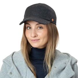 Mayser Premium Ear Warmers Baseball Cap Women / Men - Made in The EU Wool Cap Sports Cap Baseball Caps with Peak, Ear Flaps, Lining Winter Autumn Winter, charcoal, 56