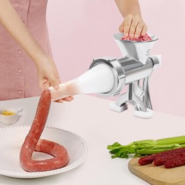 LIYUANJUN Meat Mincer with Sausage Stuffer Tube, Manual Meat Grinder for Grinding Meat, Fish, Garlic, Dried Chili Peppers Restaurant Kitchen Hand Meat Grinder Honeycomb Spout, Silver