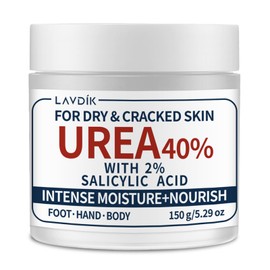LAVDIK 40% Urea Cream with 2% Salicylic Acid, Maximum Strength Moisturizer for Dry, Cracked Skin on Feet, Hands, Heels, Elbows, and Knees, 5.29 OZ