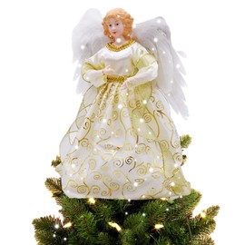 Yallmie 12.6In Christmas Tree Angel Topper, Fabric Fairy for Top of Christmas Tree Fairy Topper, Angel Tree Topper Fabric Light Up Christmas Tree Topper for Christmas Tree Holiday Party Home (04)