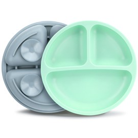 MOJINL Kinderteller mit Saugnapf Rutschfest Silikon Baby Teller BPA Frei Babyteller Kinder Tischset Babygeschirr Spülmaschinenfest für Kleinkinder 2 Stück (Fernblau Minzgrün)
