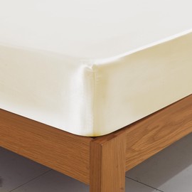 ROOEE Satin Silk Fitted Sheet with Pillowcase Set Breathable Soft Bedding Brushed Fabric Wrinkle, Shrinkage and Fade Resistant Bottom Bed Sheets (CREAM, King)