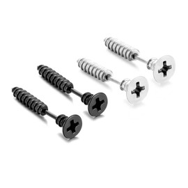 Punk Titanium Steel Screw Nail Stud Earrings for Women Men Streetwear Jewelry, Egirl Eboy Rock Party Jewelry (black&silver)