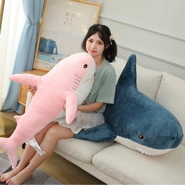XIAOHONG Soft Colored Shark Plush Hugging Pillow, 23 inch Shark Stuffed Animal Plushie Ocean Animals, Rainbow Shark Plush Toy Cute Cuddle Gifts for Kids and Adults (pink)