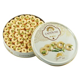 Zaitoune Ghraybeh Cookies - 1.1 lb | Luxurious Traditional Middle Eastern Pistachio Shortbreads Handcrafted in Turkey | Beautiful Reusable Gift Tin | Perfect for Dessert | Great Sharing Present