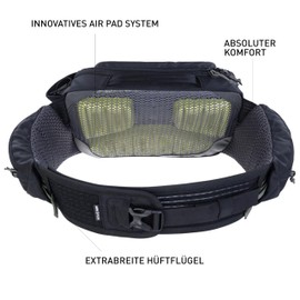 EVOC Hip Pack PRO 3, Waist Bag (AERO Flex Hip Belt, AIR Flow Contact System, mesh Material, Waist Bag, Perfect for Trail Riders, one Size fits All), Black, 3L, Casual Bag