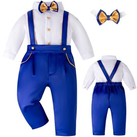 Booulfi Toddler Suit for Boys 1st Birthday Wedding Ring Bearer Outfits Formal Gentleman Outfit Royal Blue Toddler Tuxedo Suits Baby Boys Clothes 12-18 M with Shirt Suspender Pants