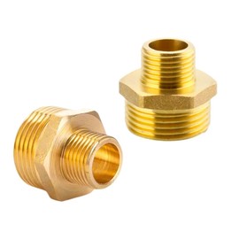 Gotetiso 2 Stück Doppelnippel Reduziert 1 Zoll auf 1/2 Zoll Messing Doppelnippel 1" Außengewinde auf 1/2" Messing Reduziernippel Reduziert mit Sechskant für Rohranschluss Industrie Haushalt