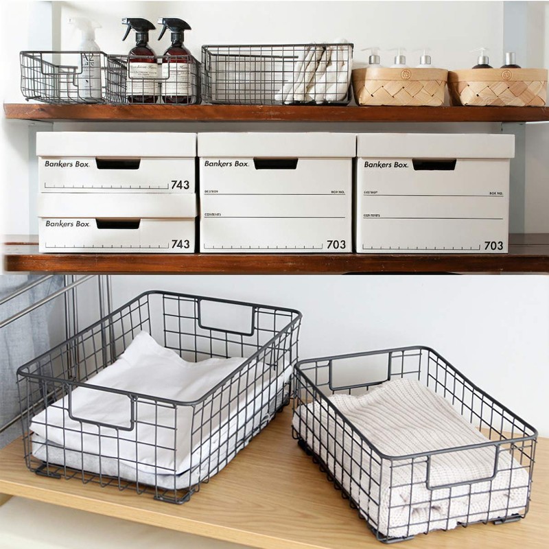 Kingrol 2 Pack Wire Storage Baskets with Handles, Metal Organizer