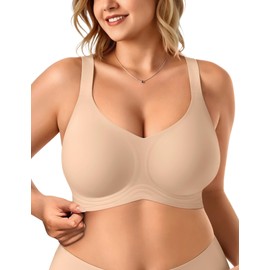 Vertvie Bras for Women No Underwire Wireless Support Bra Underarm-Smoothing Seamless Push Up Full Coverage T-Shirt Sports Bra(Nude,Small Plus)