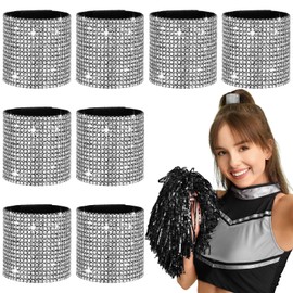 Maysing 9 Pcs Cheerleader Crystal Rhinestone Ponytail Holders Stretchy Elastic Hair Tie Cheer Rhinestone Ponytail Cuff Dance Gymnastics Bling Hair Accessories Cheerleading Gifts for Women