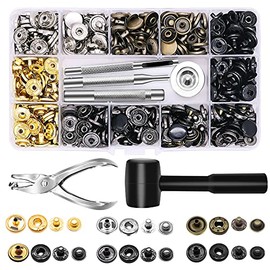 120 Set Leather Snap Fasteners Kit with Hammer Puncher, 12.5mm Metal Button Snaps Press Studs with 4 Setter Tools for Clothes, Jackets, Jeans Wears, Bracelets, Bags (Professional)