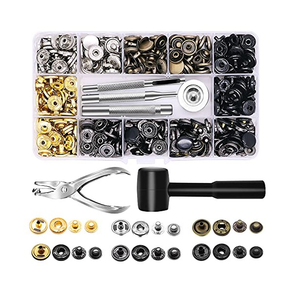 120 Set Leather Snap Fasteners Kit with Hammer Puncher, 12.5mm