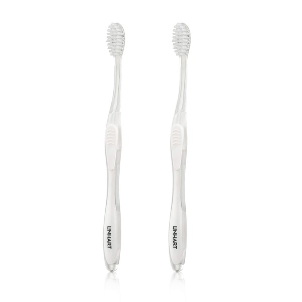 LINHART Extra Soft Toothbrush – Teeth Whitening Toothbrush with Multi Length Bristles, White with White Bristles, 2 Pack