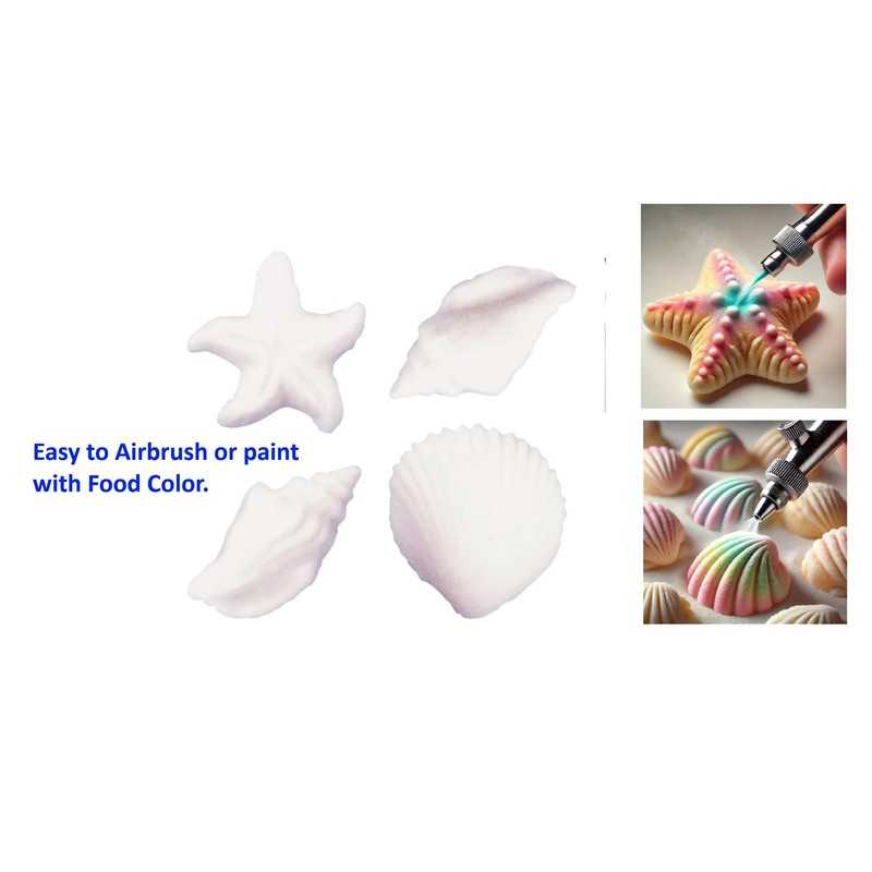 Oasis Supply Seashells and Starfish Sugar Decorations, Cupcake Toppers, 12