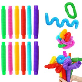 WUDQIJI 12pcs Pop Tube Wiggle Tube Pop Rainbow Pop Tube Pop Tube Pop Tube Decompression Toy Tube Eliminate Pop Tube Pop Tube Pop Pipe Hose Bendable Telescopic Spinning Connecting Creative Toys