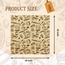 OTOPETE 200Pcs Grease Resistant Food Paper Sheets, 10"x10" Kraft Paper, Coffee Theme Hamburger Sandwich Basket Liner, Tray Liner, for Home Kitchen Baking, Picnic, Party