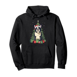 Christmas Tree, ornaments and Cute Frenchie Santa Christmas Pullover Hoodie
