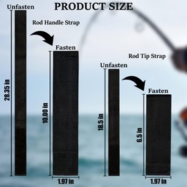 Fishing Rod Holder Straps for Boat Deck, Secures 5 Rods, 28.35-inch Handle Strap & 18.5-inch Rod Tip Strap with Stainless Steel Hardware, Multi-Purpose Use, Black