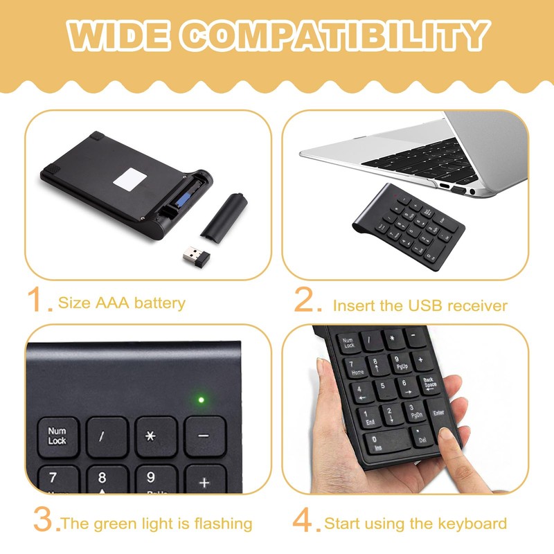 Quwem 18 Key Wireless Numeric Keypad, 2.4G Ultra-Thin Portable Number
