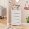 Furnulem White Dresser with 5 Drawers, Vertical Storage Tower Fabric