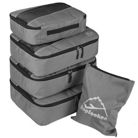 5pc Packing Cubes Set Large Travel Luggage Organizer 4 Cubes 1 Laundry Pouch Bag(Gray)