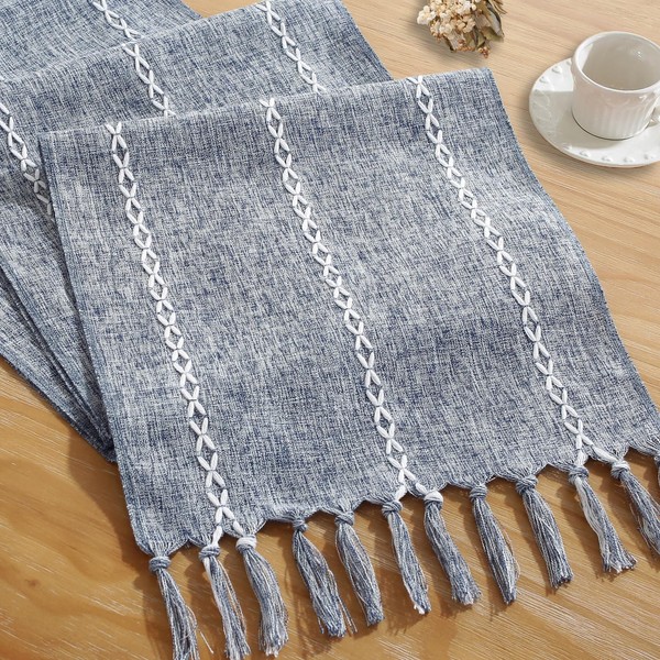 Cenebonxy Rustic Boho Table Runner, Linen Table Runner, Farmhouse Table