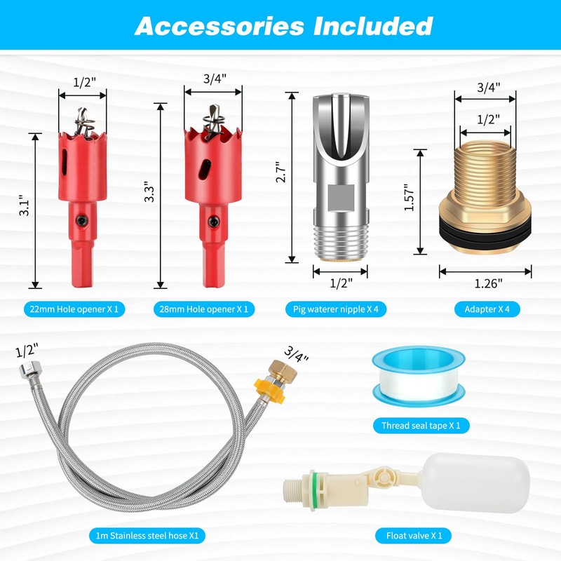 Pig Nipple Waterer, 4-Port Pig Waterer Kit with Float Valve