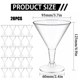 PORUPAEL 20Pcs Plastic Martini Cocktail Glasses 180ml Plastic Cocktail Glasses Reusable Martini Glasses Margarita Glass for Champagne Mocktail Desserts Parties Wedding Birthdays (Transparent)