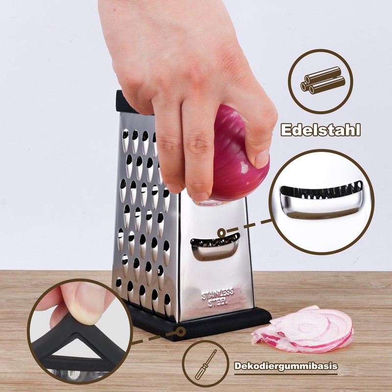 YC Kitchen Cheese Grater, Box Grater for Cheese Stainless Steel