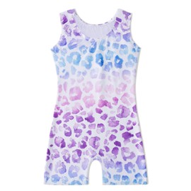 EQSJIU Girls Gymnastics Leotards With Shorts Shiny White Leopard Render Purple Blue Sparkle Dance Unitards Biketards Girls Hip Hop Dance Outfit 5t 6 Years Size 5-6 Years