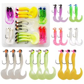 17pcs Fishing Lures Bait Set Soft Plastic Lures Jig Heads Hooks Fishing Lures Kit Trout/Crankbait/Pike/Bass Lure Lead Jig Hooks Three Type Box Set(17PCS/Box)