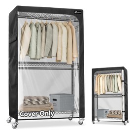 Alickwang Garment Rack Cover,Heavy Duty 600D Durable Dustproof Waterproof Clothing Rack Covers with Zipper,45"W x 17.7"D x 80.3"H Clear Front Clothes Rack Covers (Cover Only)