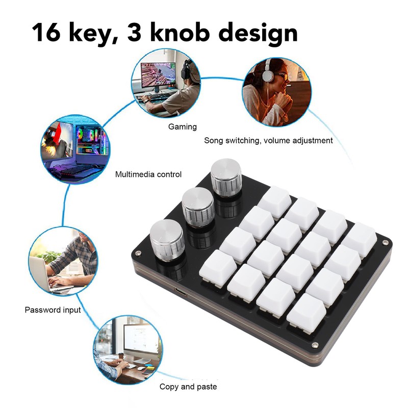 Mini 16 Key Keypad with 3 Knob Custom Programming Hot