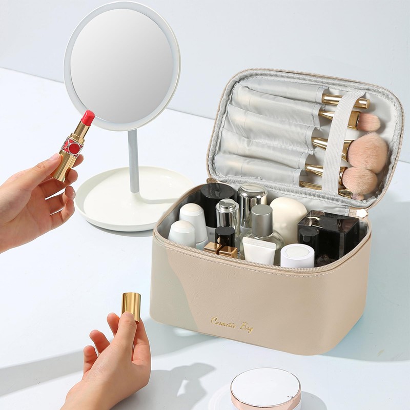 KITENROM Makeup Bag Portable Travel Cosmetic Bag with Brush Holder，Waterproof