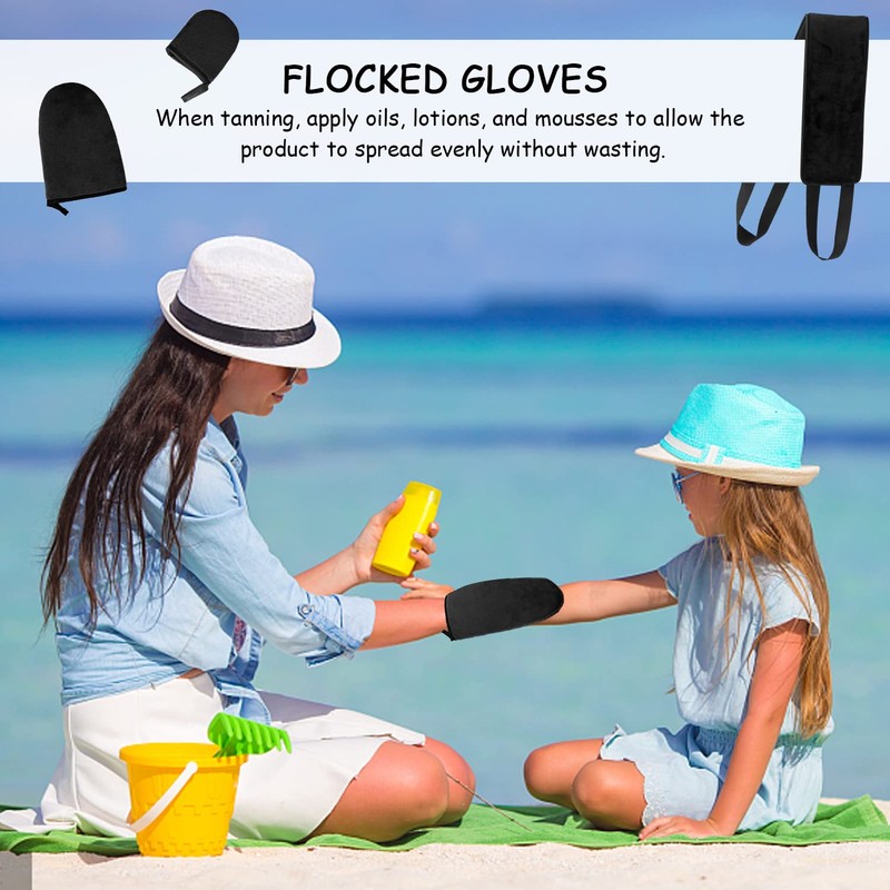 3-piece self-tanning applicator with 1-piece storage bag, self-tanning gloves, back