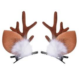 Christmas Deer Ears Headband Hairpins Hairbands Brown Elk Deer Antlers Headband with Elk Fluff Design Party Xmas Reindeer Antlers Decor Christmas Deer Costume Headband Hairpin for Women