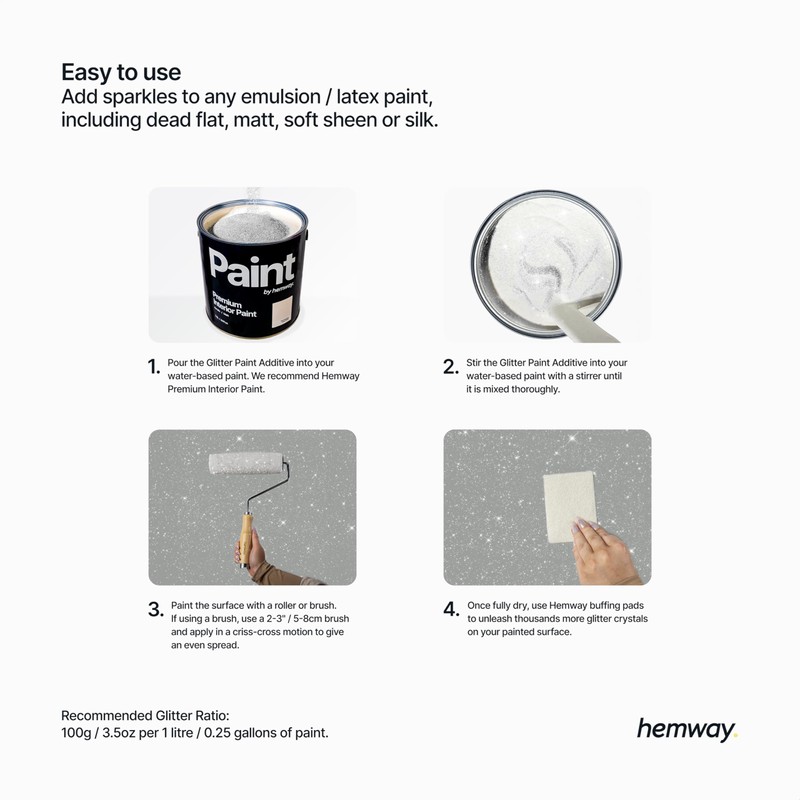 Hemway Glitter Paint Additive Crystals for Acrylic Emulsion Paint, Interior