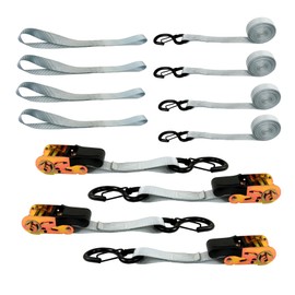 waltyotur Truck Tie Down Gear 1 Inch Ratchet Strap 15 Feet Pack 4 Silver and 2,200 Pounds of Breaking Strength Motorcycle