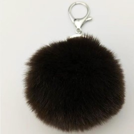 MBZRQKZS Fluffy Faux Rabbit Fur Pompoms Keyring Car Key Soft Plush Pompoms Keychain for Women Pendant Accessories,silver brown