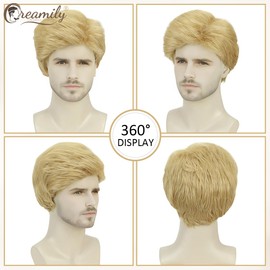 Creamily Mens Wigs Short Hair, Mens Hair Replacement Wig Realistic Mens's Light Blonde Wig for Men Synthetic Hair Full Wigs for Male Guy Daily Wear