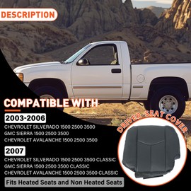 ECOTRIC 692 or 69i Driver Side Bottom Seat Cover Replacement Compatible with 2003-2007 Chevy Silverado Tahoe Avalanche Suburban GMC Sierra Yukon 1500 2500 3500 Synthetic Leather Dark Pewter Gray