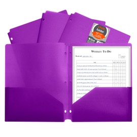 C-Line Two-Pocket Heavyweight Poly Portfolio Folder with Three-Hole Punch, Box of 25, Purple (33939-25)