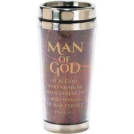 Man of God Woodgrain Insulated 16 Oz. Stainless Steel Travel Mug with Lid