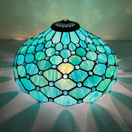 Capulina Tiffany Lamp Shade 16 Inches Wide Accessories Replacement Seagrass Blue Beads Style Stained Glass Lampshade for Table Lamp Floor Lamp