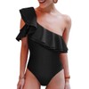 Hilor Women's One Piece Swimsuits One Shoulder Swimwear Asymmetric Ruffles
