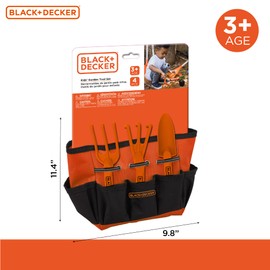 Black & Decker Four Piece Gardening Hand Toolset for Kids – Garden Tool Bag That Holds Plastic Hand Tools