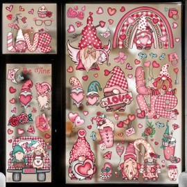 Valentines Day Window Clings Double Sided Valentines' Decoration Stickers Removable Valentines Gnomes Heart Decor for Valentines Party Wedding Anniversary Decor