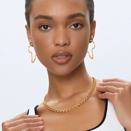 Gold African Map Hoop Earrings Statement Africa Jewelry for Women,African American Earrings for Women, Large African Earrings For Women